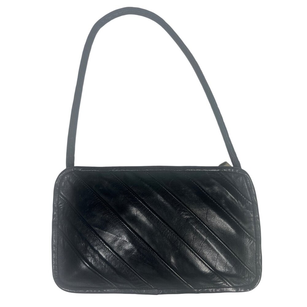 Vintage 90's Handmade Black Leather Shoulder Bag Mini Bag Womens